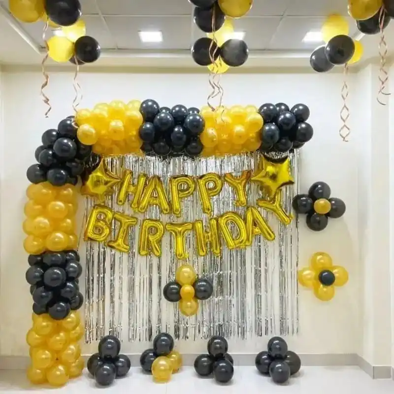 Black and Gold Balloons Arch Birthday Decor